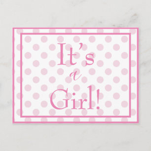 It’s a Girl Pink Polkadot Baby Gender Reveal Postcard