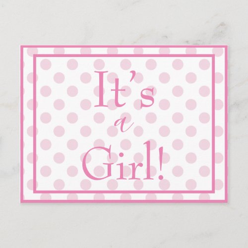 Its a Girl Pink Polkadot Baby Gender Reveal Postcard