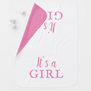It`s a Girl Pink Script Baby Shower Gender Reveal Baby Blanket