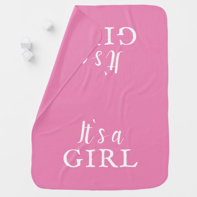 It`s a Girl Pink Script Baby Shower Gender Reveal Baby Blanket (In Situ)