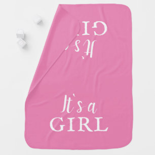It`s a Girl Pink Script Baby Shower Gender Reveal Blanket
