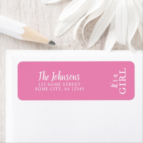 Its a Girl Pink Typography Baby Shower Address Label