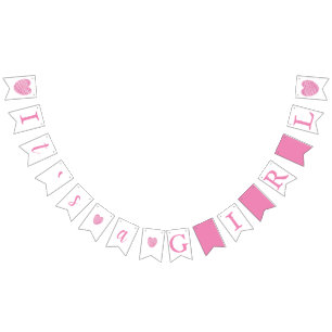 It`s a Girl Pink Typography Baby Shower Bunting Flags