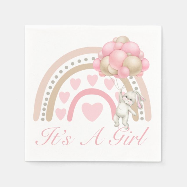 It’s a Girl Rainbow Pink Baby Shower Napkins (Front)