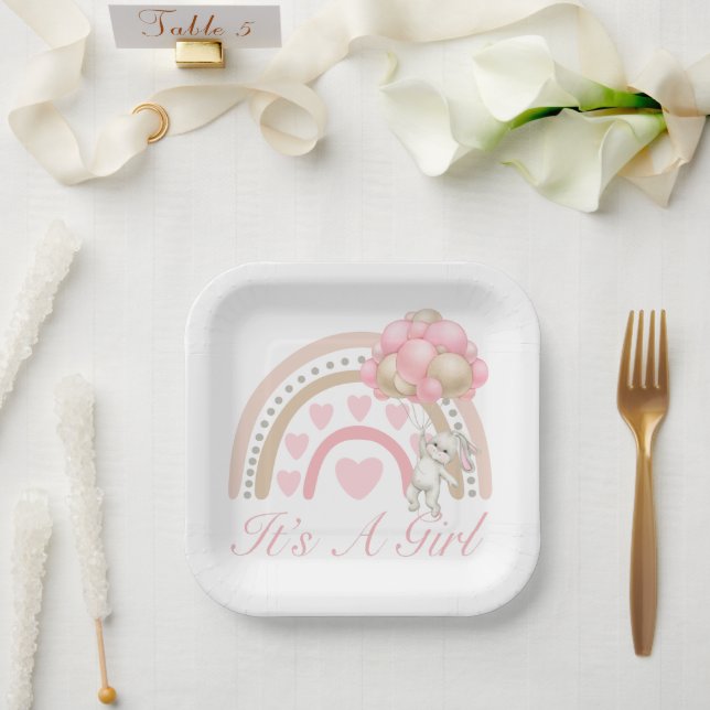 It’s a Girl Rainbow Pink Baby Shower Paper Plates (Wedding)