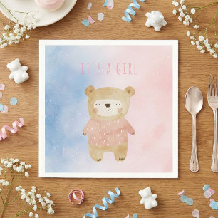 It’s a Girl soft pastel cute Bear Baby Shower Napkins