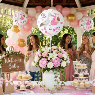 It’s a Girl Stork Baby Shower Pink Hearts Balloon