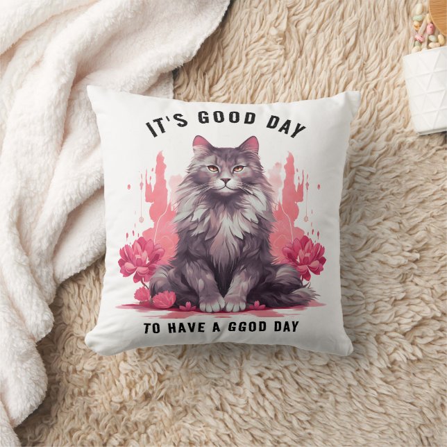 It’s a Good Day — Cat Day Celebration  Throw Pillow (Blanket)