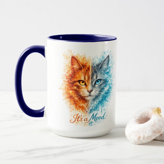 It’s a Mood Fire and Ice Cat Cool vs Hot cat lover Mug (With Donut)