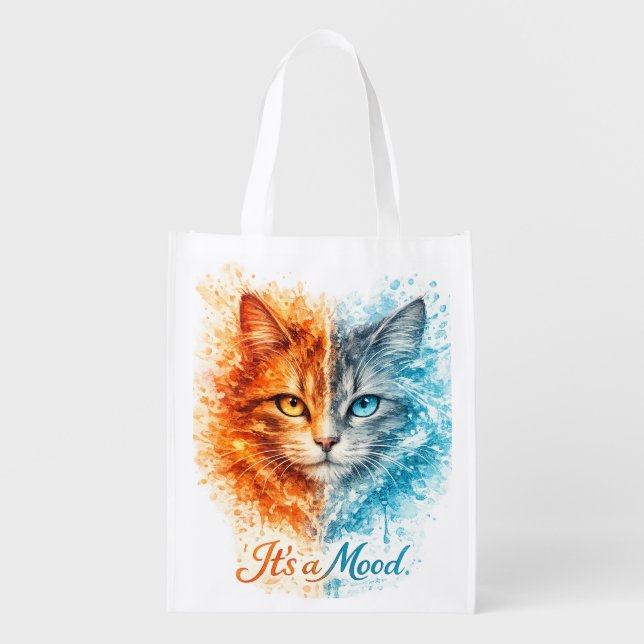 It’s a Mood Fire and Ice Cat Grocery Bag (Front)