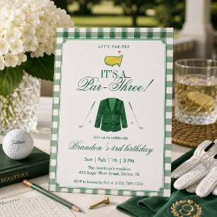 It’s A Par-Three Golf 3rd Birthday Green Gingham Invitation