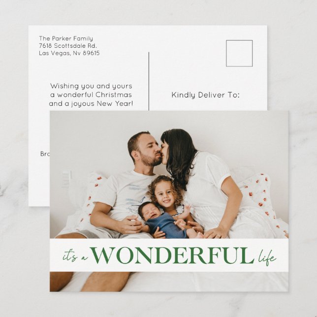 It’s A Wonderful Life Green Photo Holiday Postcard (Front/Back)