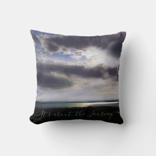 Its about the journey romantic sunset over water throw pillow
