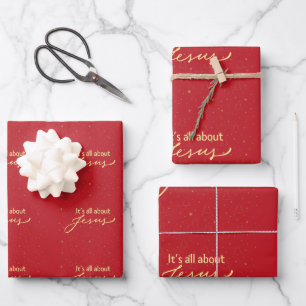 It’s All About Jesus – Red & Gold Christmas  Wrapping Paper Sheets