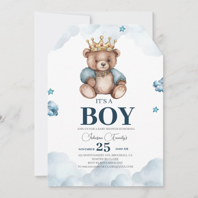 IT’S BOY Bear Baby Shower Thank You Card (Front)