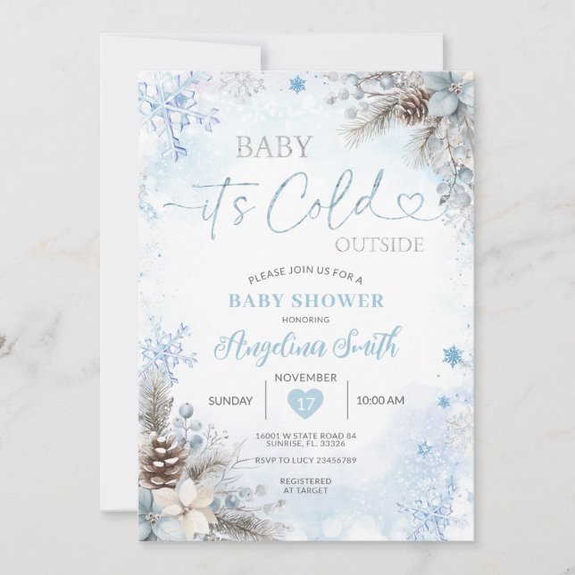 It’s Cold Outside Blue Winter Baby Shower  Invitation (Front)