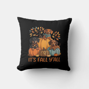 It’s Fall Y’all Autumn Dachshund Pumpkins Fall Throw Pillow