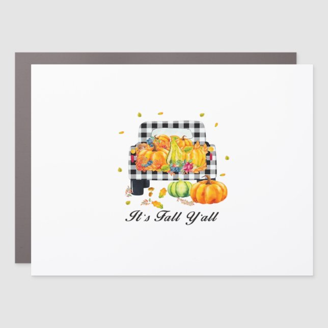 It’s Fall Y’all Autumn Pumpkin Plaid Car Magnet (Front)