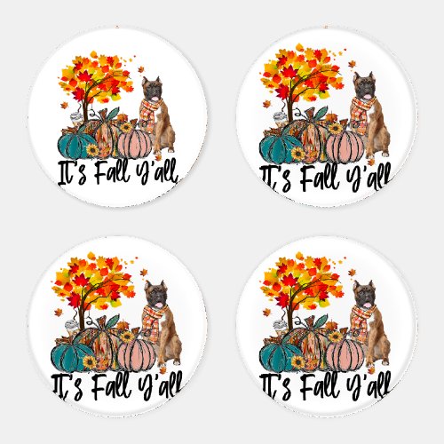 Its Fall Yall Boxer Autumn Vibes Dog Lover Gift Coaster Set