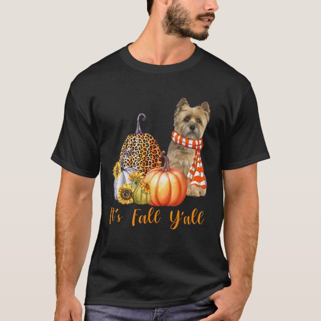 It s Fall Y all Cairn Terrier Dog Leopard Pumpkin  T-Shirt (Front)