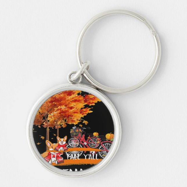 It’s Fall Y’all Cardigan Dog Autumn Funny Graphic Keychain (Front)