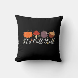 It’s Fall Y’all Cute Coffee Pumpkin Autumn Tree Fa Throw Pillow