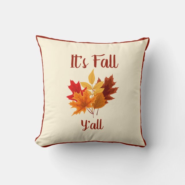 It’s Fall Y’all - Farmhouse Autumn Leaves Throw Pillow (Front)