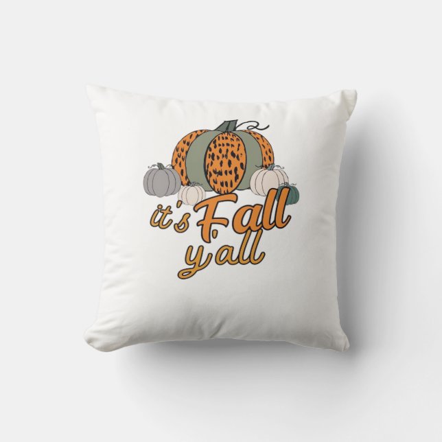 It’s Fall Y’all, Funny Pumpkins Leopard Pattern Throw Pillow (Front)