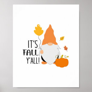 It’s Fall Y’all Gnome Cute Autumn Illustration Gra Poster