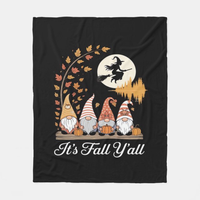 It’s Fall Y’all Gnomes Autumn Fall Fleece Blanket (Front)