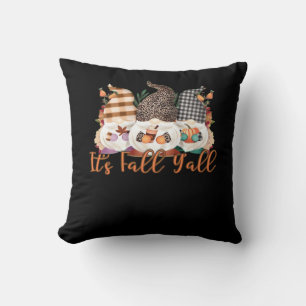 It’s Fall Y’all Gnomes Plaid Leopard Autumn Style Throw Pillow