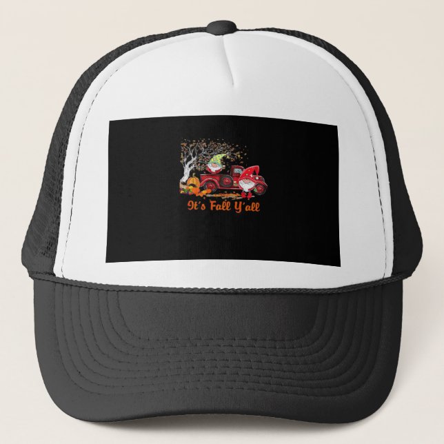 It’s Fall Y’all Gnomes Pumpkin Spice Style Trucker Hat (Front)