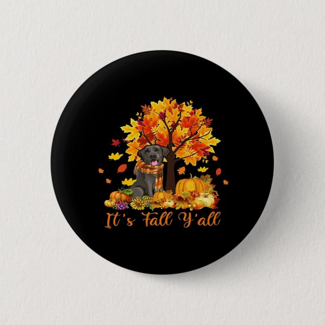 It’s Fall Y’all Halloween Autumn Retro Graphic Button (Front)