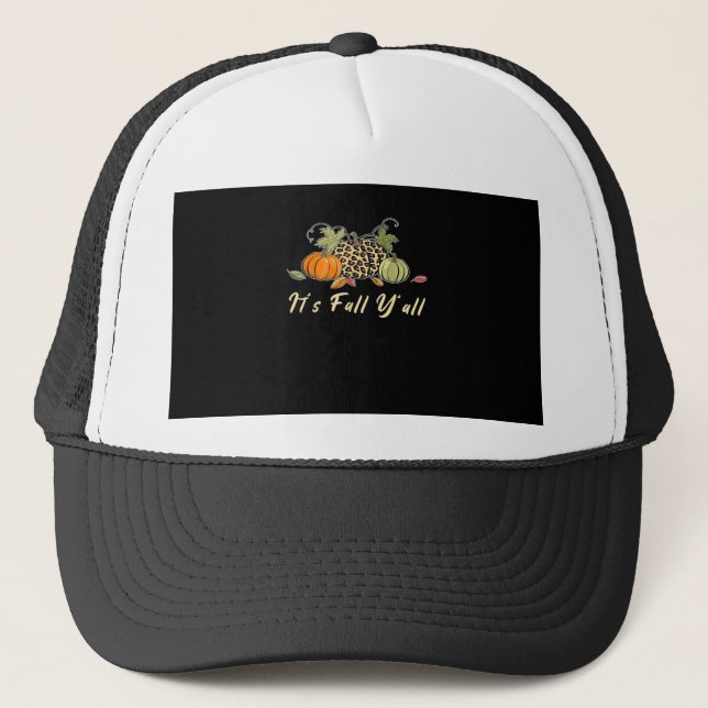 It’s Fall Y’all Happy Autumn Leopard Trucker Hat (Front)