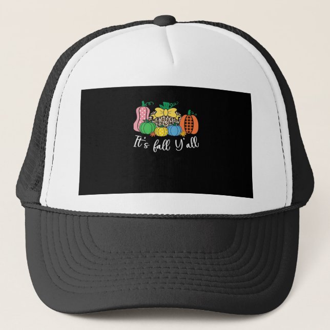 It’s Fall Y’all Leopard Pattern Pumpkin Style Trucker Hat (Front)
