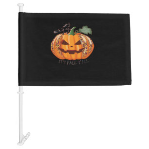 It’s Fall Y’all Leopard Pumpkin Happy Halloween Ne Car Flag