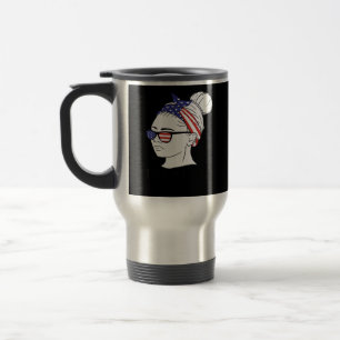 It’s Fall Y’all Messy Bun USA Flag Style Travel Mug