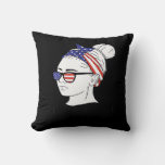 It’s Fall Y’all Messy Bun Women USA Flag Throw Pillow