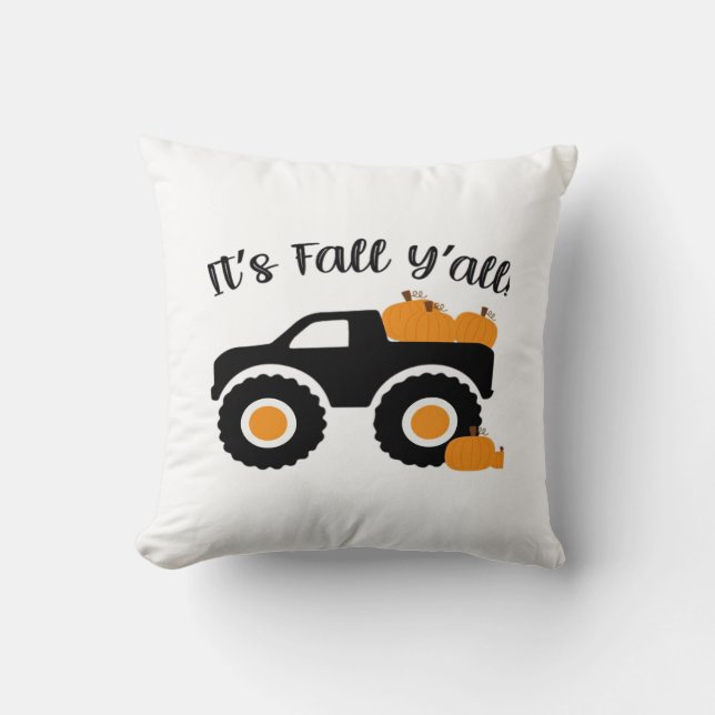 It’s Fall Y’all Monster With Pumpkins Graphic Desi Throw Pillow (Front)