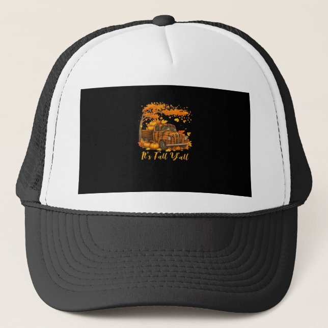 It’s Fall Y’all Pumpkin Autumn Tree Hello Fall Cre Trucker Hat (Front)