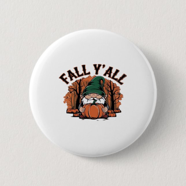 It’s Fall Y’all Pumpkin Gnome Autumn Retro Classic Button (Front)