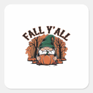It’s Fall Y’all Pumpkin Gnome Autumn Retro Classic Square Sticker
