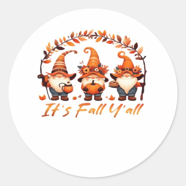 It’s Fall Y’all Pumpkin Gnome Autumn Tree Funny Fa Classic Round Sticker (Front)