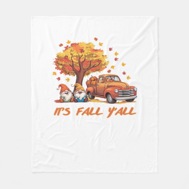 It’s Fall Y’all Pumpkin Gnome Autumn Tree Pumpkin  Fleece Blanket (Front)