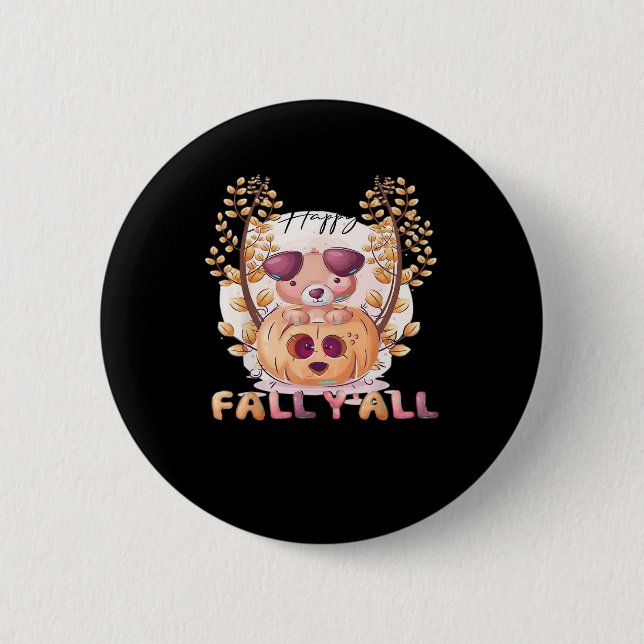 It’s Fall Y’all Pumpkin Halloween Cat Autumn Button (Front)