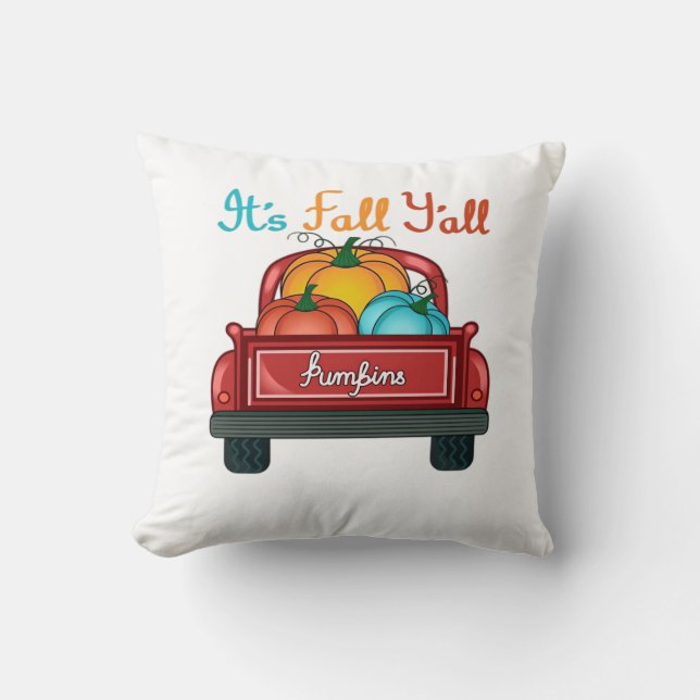 It’s Fall Y’all Pumpkin Red Throw Pillow (Front)