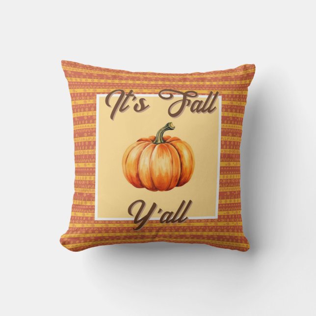 It’s Fall Y’all - Rustic Pumpkin Harvest Throw Pillow (Front)