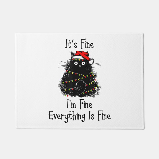 It’s Fine Everything is Fine Christmas Light Black Doormat (Front)