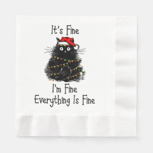 It’s Fine Everything is Fine Christmas Light Black Napkins
