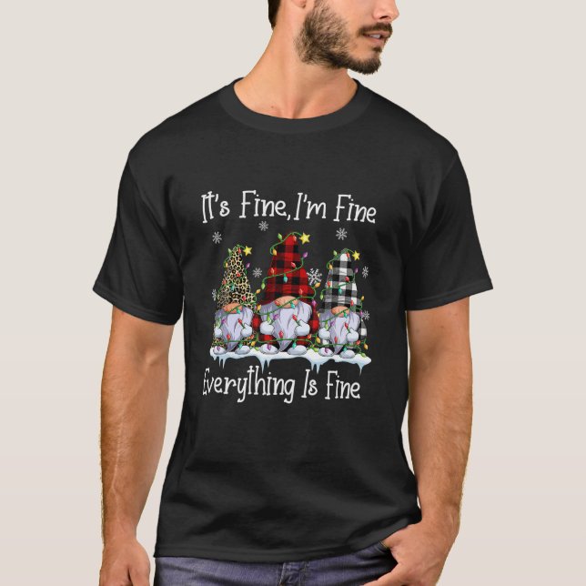 It s Fine I m Fine Leopard Buffalo Plaid Gnome Lig T-Shirt (Front)